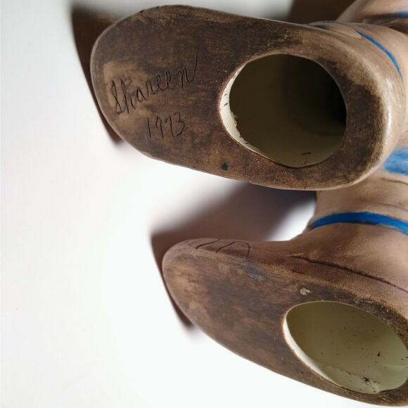 Vintage 70s Folk Art Porcelain Bisque 1973 Shareen Basketball Coach Figurine 12" - Picture 3 of 5